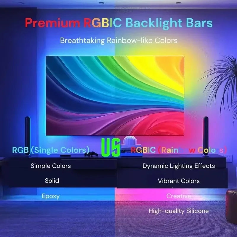 PC/TV LED-Hintergrundbeleuchtung RGBIC LED-Streifenlicht mit Farbpflückungssensor App-Steuerung Musiksynchronisierung Intelligentes RGB-Licht für Gaming-Atmosphäre.