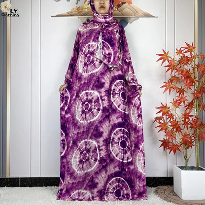 New Muslim Long Sleeved Cotton For Women Ramadan Prayer Turkey Middle East Femme Robe Floral Loose African Abaya Dress Scarfs
