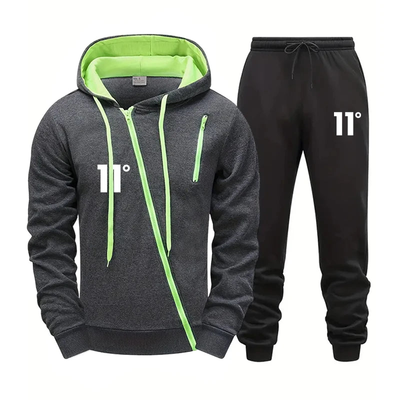 Fashion Autumn Winter Hoodie Comfort Single Sweatshirt Top Pants Men Versatile Diagonal Zipper Jacket Casual Jogging Sport Daily.