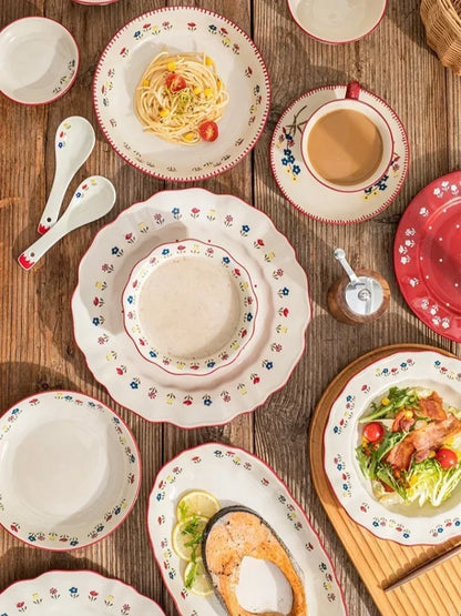 SOLECASA Ceramic Tableware Pastoral Style Rice Soup Bowl Fruit Salad Bowl Dish Pasta Dessert Plate Dinnerware Table Decoration.
