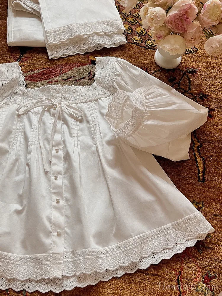 Sweet Spring Autumn Pure Cotton Women's Long Sleeve Pajama Set Loose Female Sleepwear Suits Royal Pyjama Home Wear Plus Size