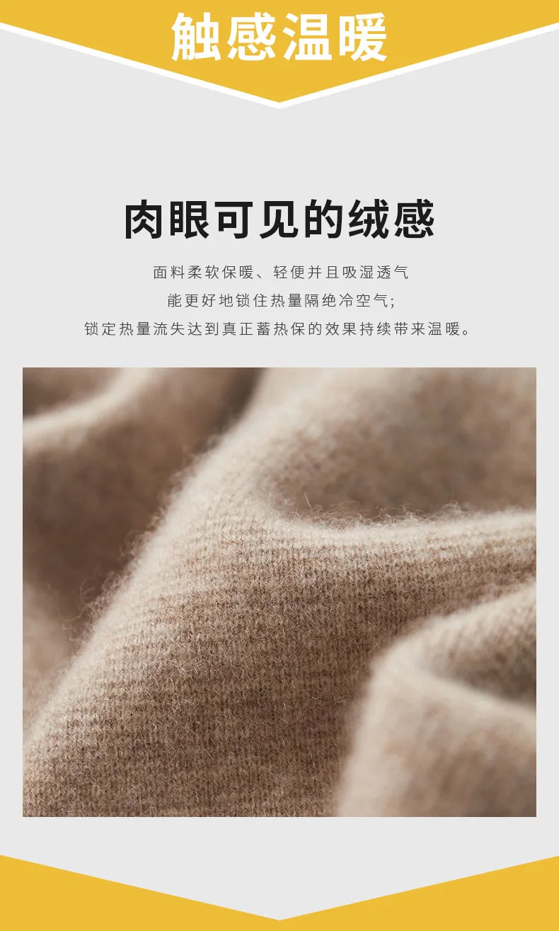 Thickened Four-Point Split Wear-Resistant 100% Cashmere Knitted Pants for Men with Pockets Elastic Waist Drawstring Slim Pants.