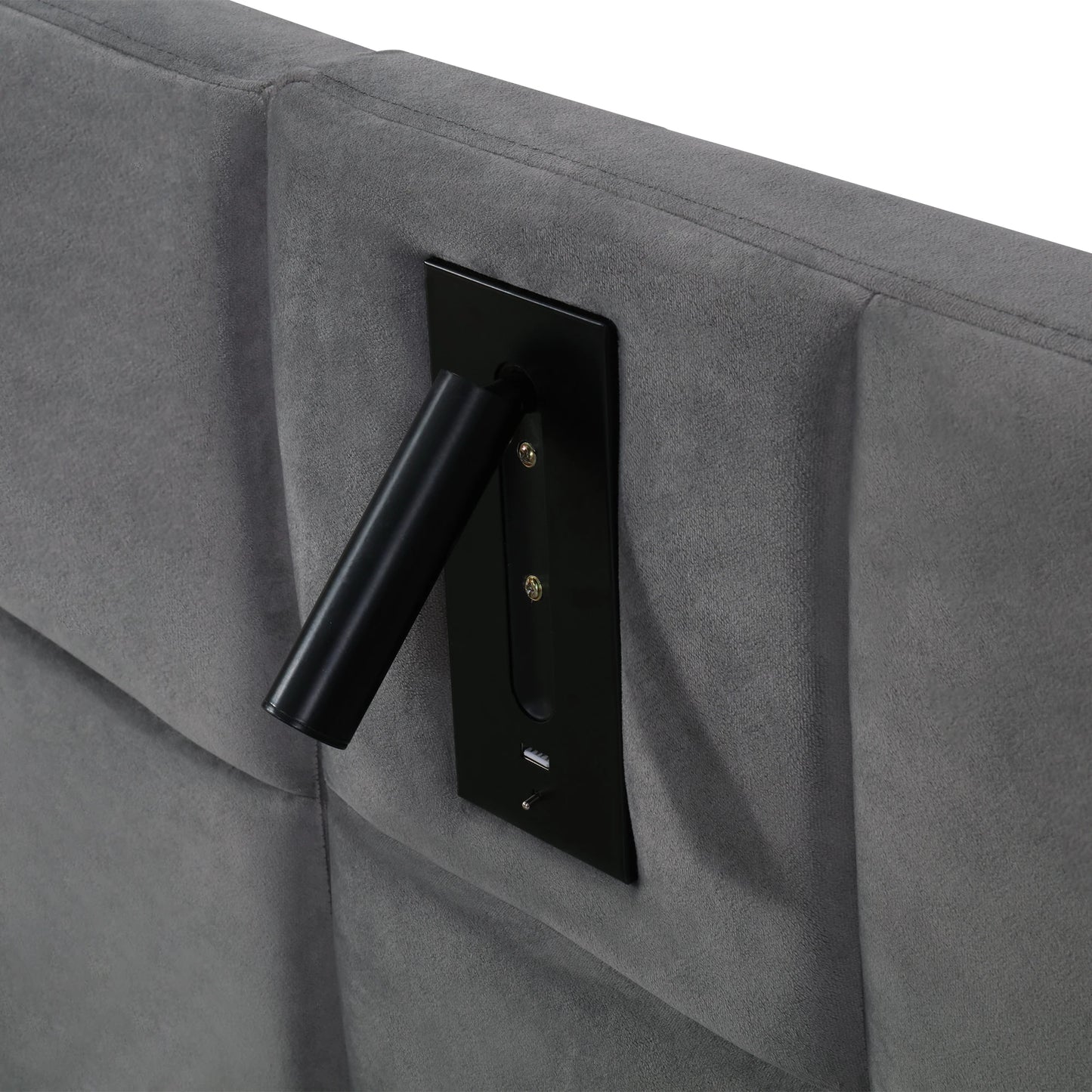 Polsterbett, hydraulisches Bett mit Stauraum, verstellbarem Licht und USB-Aufladung, breites Schaumstoffkopfteil, 180 x 200 cm, Grau