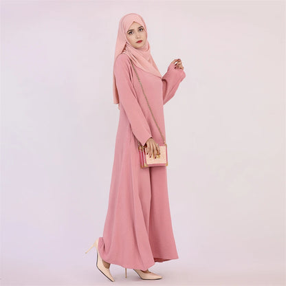 Ramadan Eid Solid Linen Dubai Abaya Turkey Islam Muslim Modest Dress Kaftan Prayer Clothes For Women Kebaya Robe Femme Musulmane.