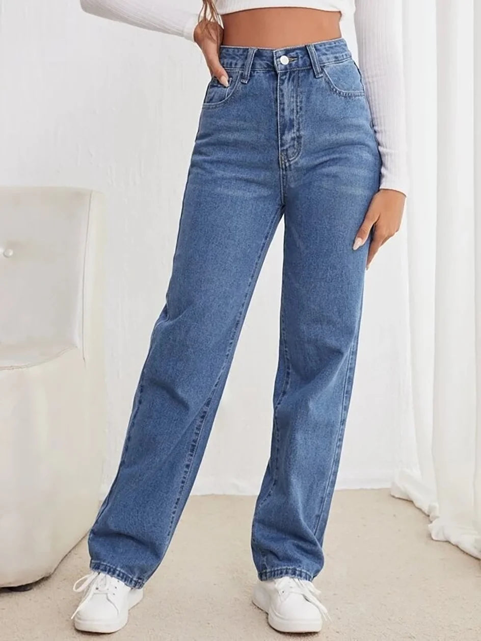 Women's jeans loose slimming European and American all-match slimming straight pants.