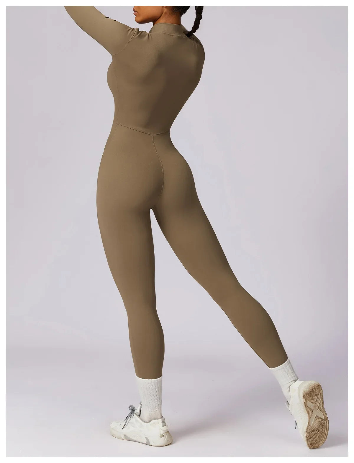 Zipper Sensation Long Sleeve Yoga Suit High Intensity Fitness Sports Bodysuit Tight Fit Clothing 8306 One Piece Suit.