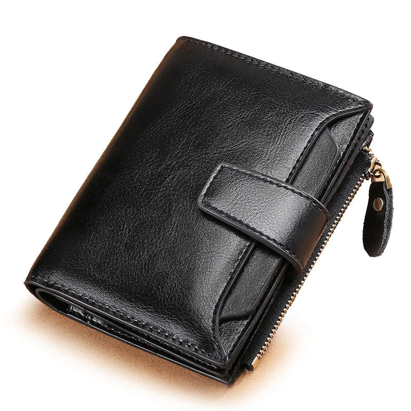 2024 New Short Women Wallets Genuine Leather Zipper Coin Pocket Women Purse Name Engraved Quality Card Holder Kpop Female Wallet