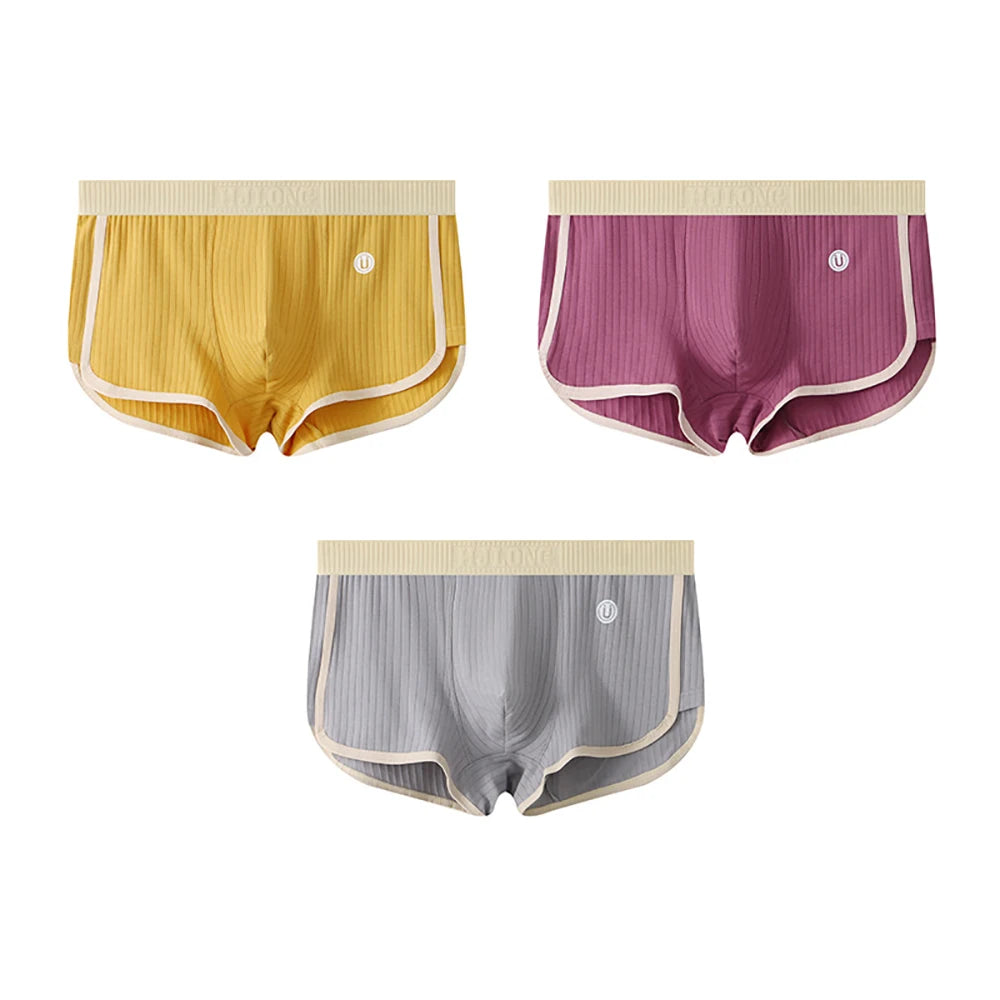 3 Teile/paket 100% Baumwolle Solide Gestreiften männer Boxer Sexy Atmungsaktive Mesh U Gabelung Unterwäsche Hohe Elastische Erweitern Bund Unterhose