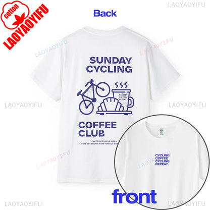 Sunday Cycling Coffee Club Graphic T Shirts Unisex Woman Man Summer Bicycle High Quality Cotton T-shirt Classic Breathable Tops.