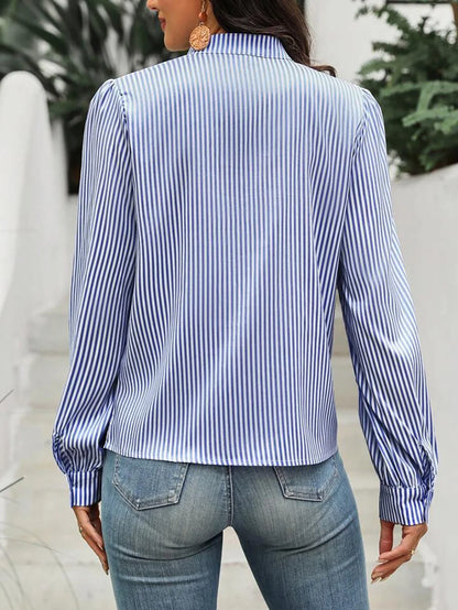 New Fashion Women's Color-coded Striped Casual Trendy Loose Single-breasted Pullover Long Sleeve Shirts Female Clothes T-shirts.