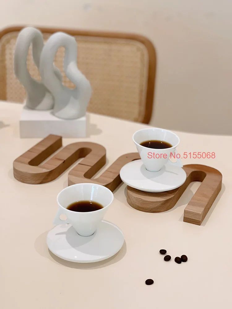 70ml White Cone Coffee Cup And Saucer Set Office Coffeeware Ceramic ESPRESSO Glass Cappuccino Mug Bone China Demitasse Teacup.