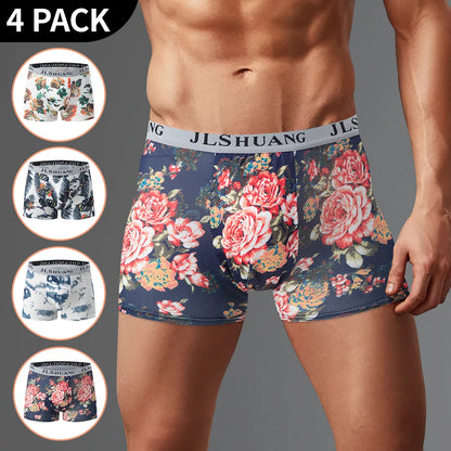 4/5 Stück Herrenmode Bedruckte Unterwäsche Bequeme Joker Boxer Plus Größe 5XL Jugendliche Mehrfarbige Mix Shorts Boxer mittleren Alters