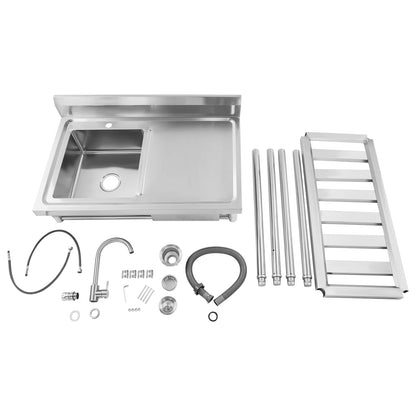 Verdicktes Edelstahl-Spülbecken mit Wasserhahn und Schublade, 150 kg Tragkraft 100 x 60 x 80 cm, für Küche, Restaurant, Wäsche, Garage