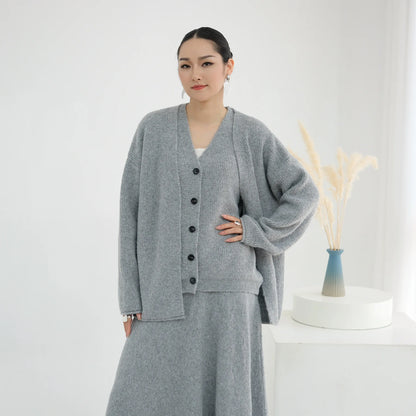 Winter Knitted Wool Cotton 3 Piece Abaya Set + Hijab Daily Thick Warm Modest Muslim Women Islamic Wholesale Suit Abaya.