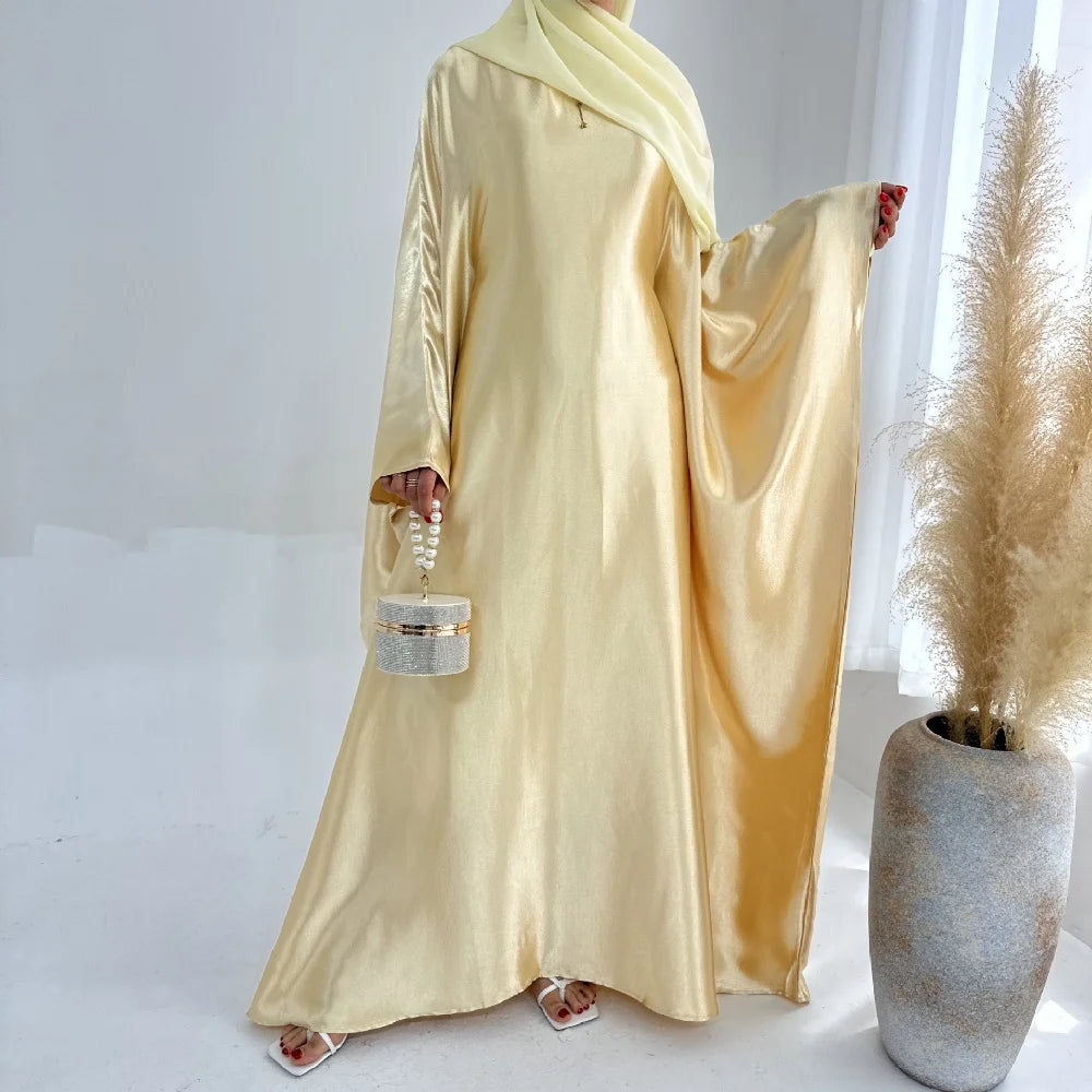 Batwing Satin Shimmer Abaya Damen Dubai Luxury Islam Muslim Kaftan Dress Women Kebaya Vestidos Djellaba Robe Femme Musulmane.
