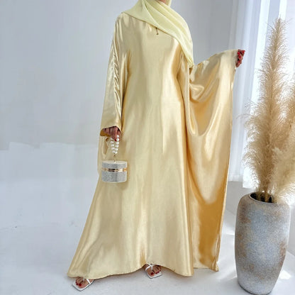 Batwing Satin Shimmer Abaya Damen Dubai Luxury Islam Muslim Kaftan Dress Women Kebaya Vestidos Djellaba Robe Femme Musulmane.