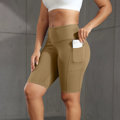 CHRLEISURE Women Solid Yoga Shorts with 3 Pockets High Waist Butt Lifting Workout Tights Gym Elastic Cycling Shorts Activewear.