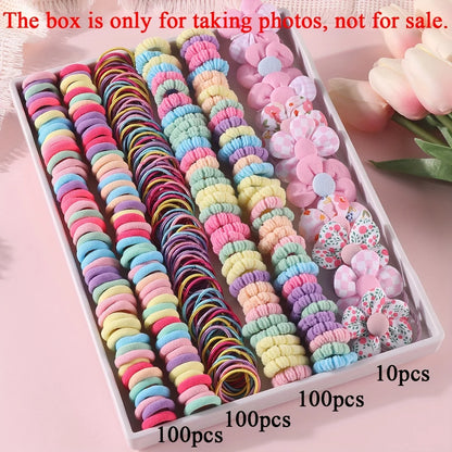 310pcs Hair Accessories Set for Women Colorful Elastic Hair Ties Printed Flowers Hair Bands Girls Sweet Rubber Bands Headbands.