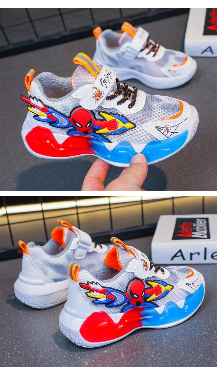 Disney Children's Shoes Fashion Cartoon Spiderman Sneakers for Boys Breathable Sport Shoes Anti-slip Toddler Shoes Student Shoes
