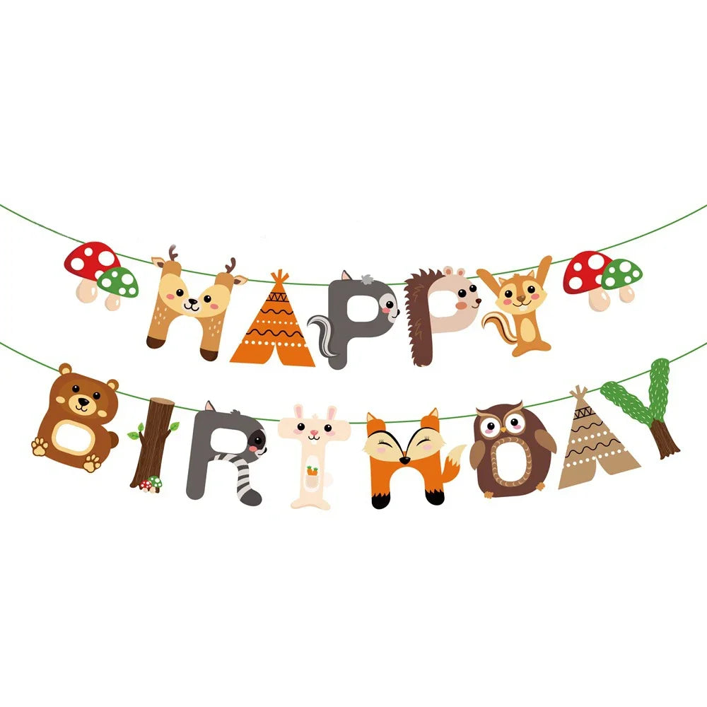 Cartoon Tiere Party Einweg Geschirr Wilde Bär Fuchs Wald Tiere Party DIY Dschungel Safari Alles Gute Zum Geburtstag Baby Dusche Dekor