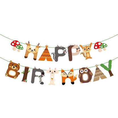 Cartoon Tiere Party Einweg Geschirr Wilde Bär Fuchs Wald Tiere Party DIY Dschungel Safari Alles Gute Zum Geburtstag Baby Dusche Dekor