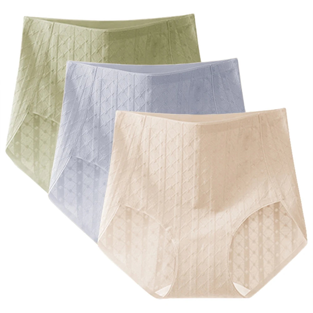 3Pcs/set Women's Seamless High Waist Cotton Panties - Tummy Control Antibacterial Hip Hugger Underwear Soft Stretch Briefs.