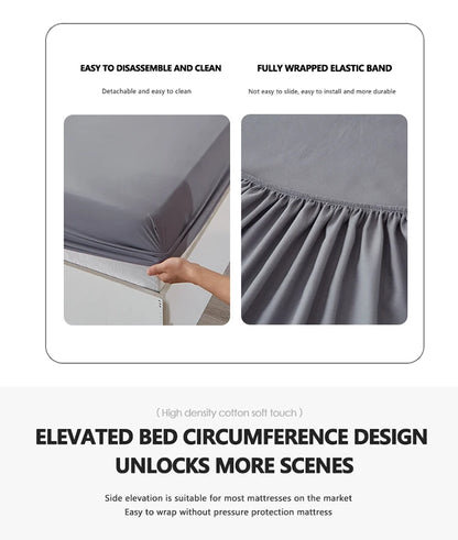 3/4pcs Solid Beding Set, Waterproof Fitted sheet & Bed Sheet & Pillowcases Soft, Queen, KIng, Full, Twin Size, White and Gray.