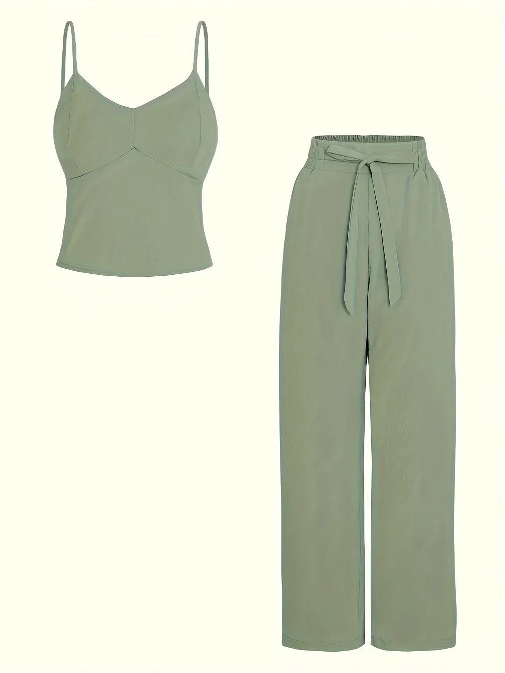 Women's fashion elegant suspender trousers set solid color casual elegant fake belt cw32369.