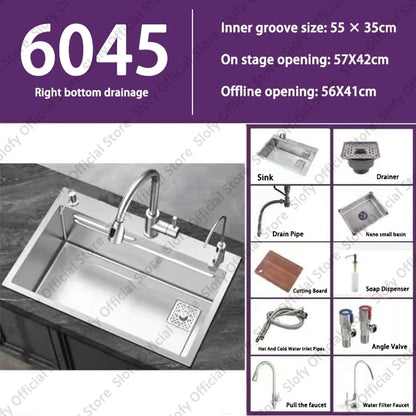 Küchenspüle aus Edelstahl 304, großes Fassungsvermögen, Wasch-/Schnitt-/Abfluss in einem, komplettes Set, multifunktionale Gemüse-Arbeitsstation für den Haushalt