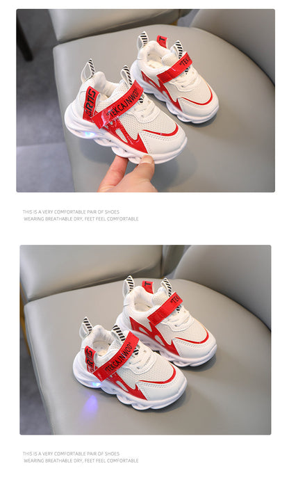 New LED Children Glowing Shoes Baby Luminous Sneakers Boys Lighting Running Shoes  Kids Breathable Mesh Sneakers.