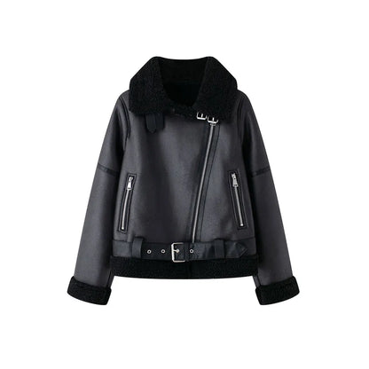 TRZA-Damen-Jacke aus dickem, warmem Wildleder mit Gürtel, langärmlige Mäntel, Kunstscheren, weibliche Oberbekleidung, schicke Oberteile, Wintermode