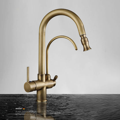 Antique Kitchen Sink Pure Faucet Pull Out Spout Hot Cold Mixer Taps Deck Mount Hot Cold Mixer Taps Purification Kitchen Crane
