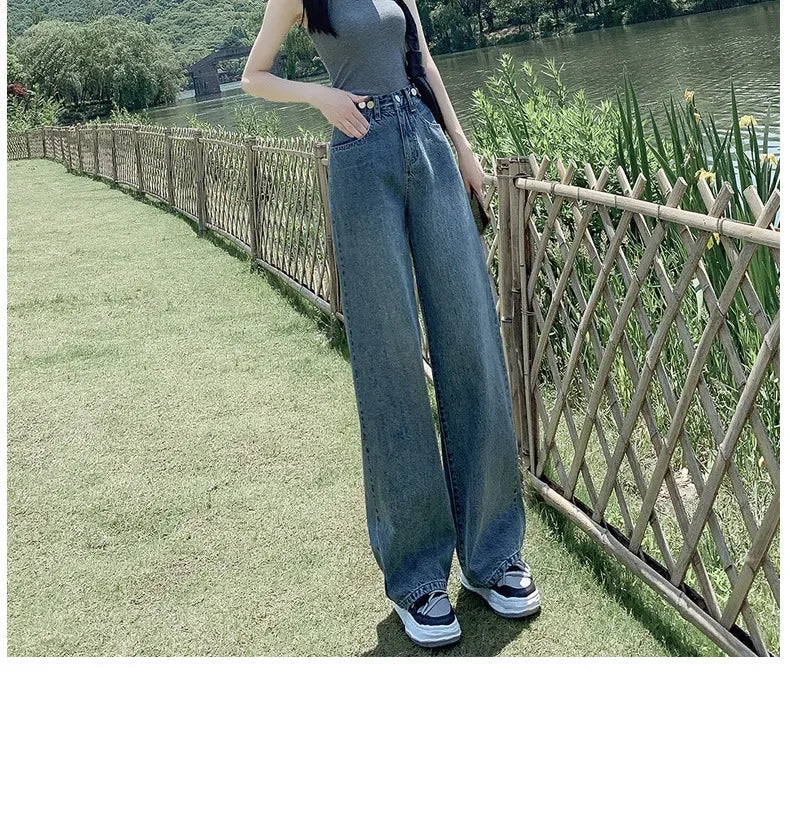 High Waist Straight Leg Jeans Women's Summer New 2025 Small Size Wide Leg Loose Drapey Slimming Floor-Length Pants