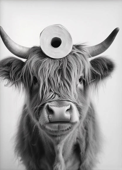 Highland Cow Otter Cat  Raccoon with Toilet Paper Poster Print Canvas Painting Bathroom Wall Art Funny Toilet Humor Home Decor.