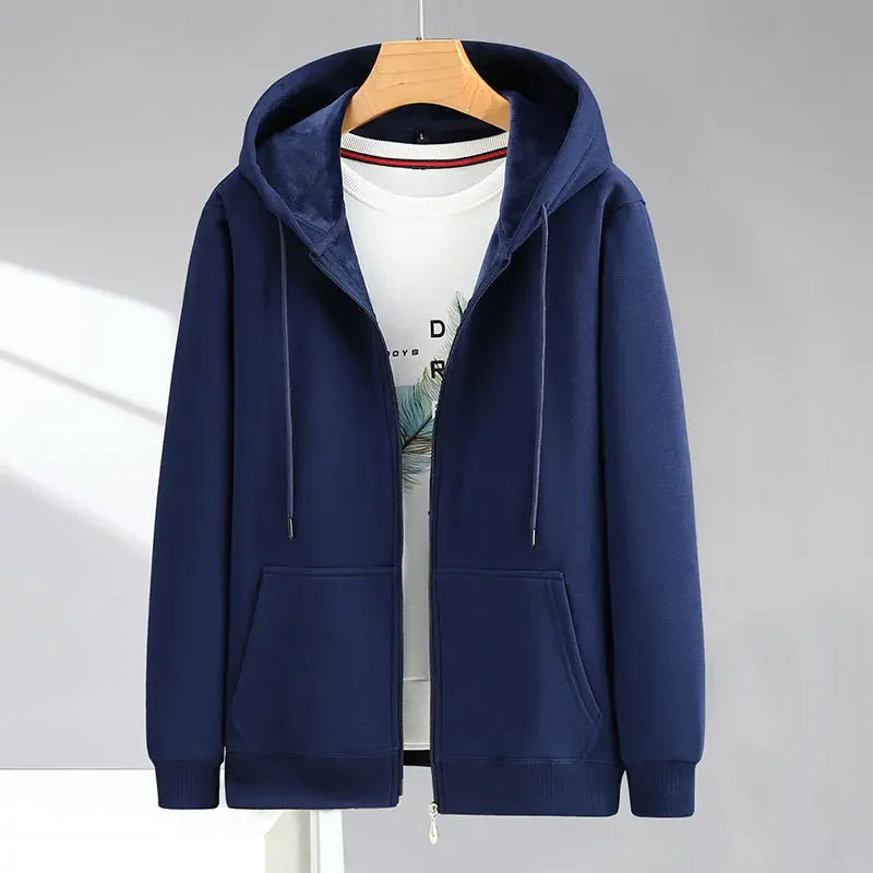 Big Size Hoodie Men Hood Long Sleeve Sweatshirt Male Zip-up Loose Cotton Fleece-lined Casual Top Zipper Large Fat Plus 10XL 12XL