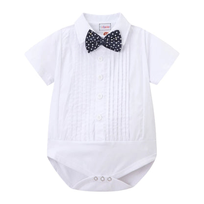 Black & White Classic Baby Boy Clothes Strap Set for Infant 1st Birthday Party Summer Short Sleeve Romper with Solid Shorts Suit.
