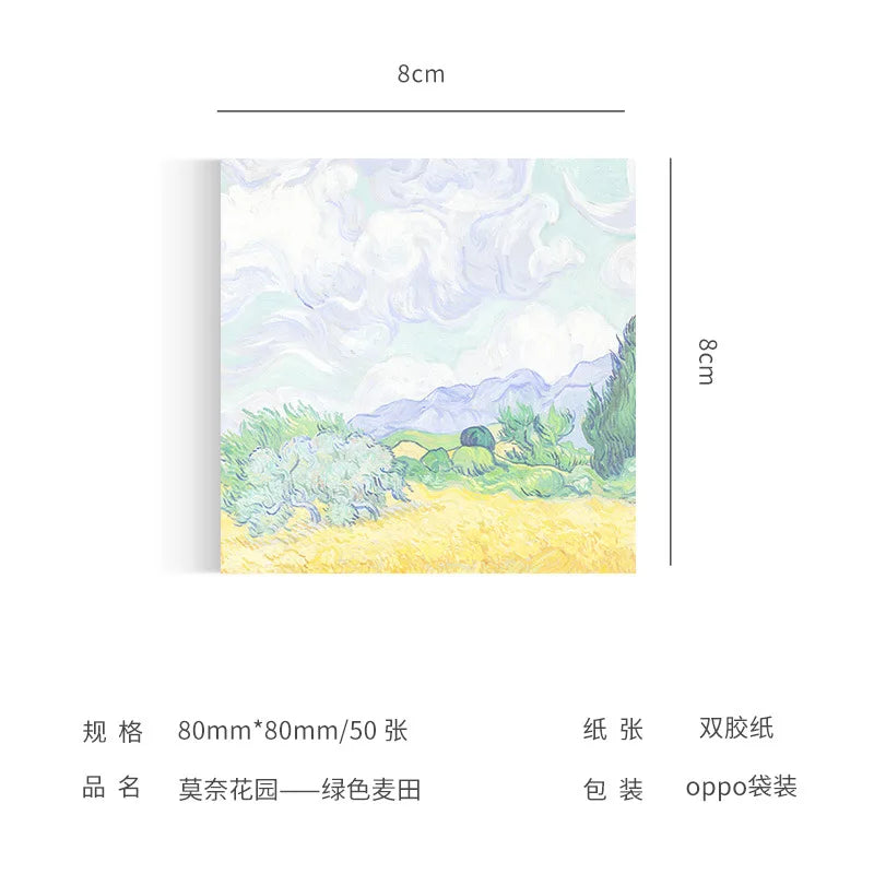 Malerei Memo Pad Monet Van Gogh Keine-klebrige Hinweis Aufkleber Scrapbooking DIY Notizblock Tagebuch Schreibwaren Schule Liefert