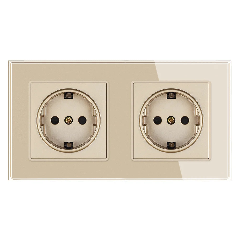 SRAN Eu-Steckdosen 220 V 16 A 82 x 82 mm Glas-Doppel-Dreifach-Wandstecker Russland Spanien Eingebautes Heimbüro