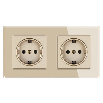 SRAN Eu-Steckdosen 220 V 16 A 82 x 82 mm Glas-Doppel-Dreifach-Wandstecker Russland Spanien Eingebautes Heimbüro