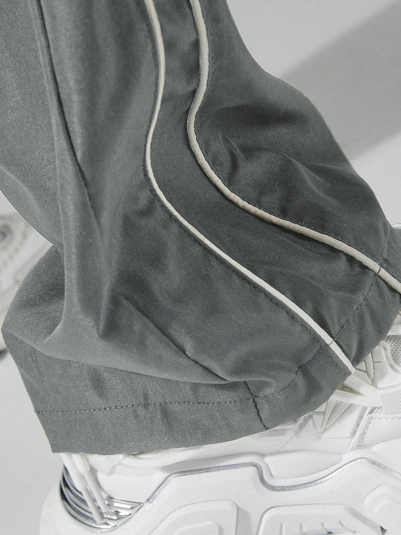 Larbulse Men Contrast Trim Trouser Fashion Casual Pants Solid Color Breathable Loose Straight Drawstring Pants Streetwear.