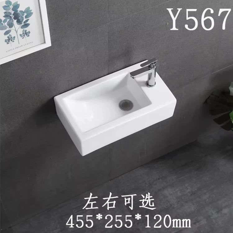 Kompaktes, an der Wand montiertes Keramikwaschbecken – kleines quadratisches Waschbecken, platzsparendes Design für Badezimmer, Balkon oder Waschtisch