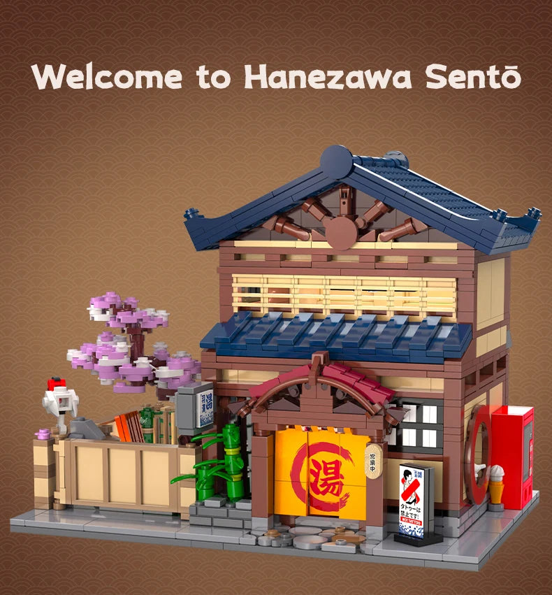 Cada Japanese Sushi HouseBricks Shop LED Japanese Steamed Bun House Building Blocks Summer Cafe cada Toy Street View Series set.