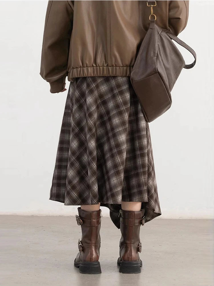 CHIC VEN Women Skirts A Line Retro Loose High Waist Irregular Color Plaid Frosted Half Body Long Ladies Skirt Winter 2025.