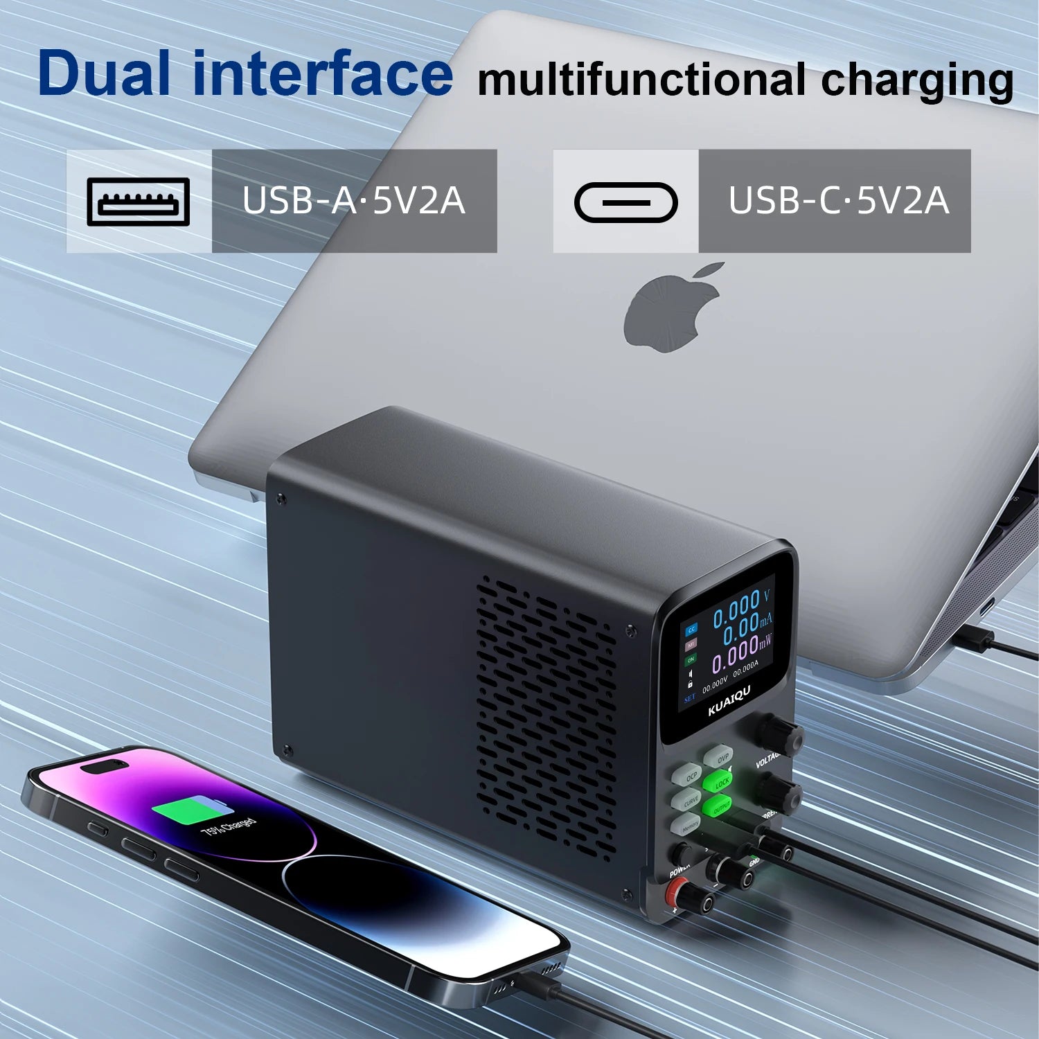 KUAIQU 5 Digits Programmable Adjustable Power Supply 30V 10A,Battery Simulation Tester,Real time Curve Display Voltage Current.