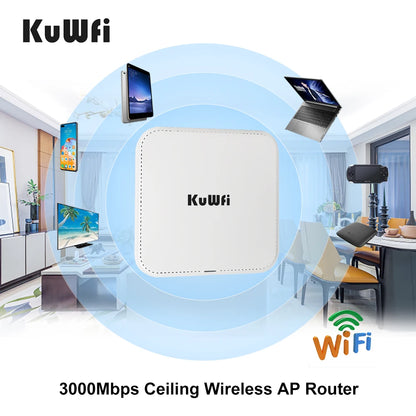 KuWFi 3000Mbps Ceiling AP 2.4G 5G Dual Band Wifi 6 Indoor Wireless Router Wifi Access Point 48V Poe Wi fi Signal Amplifier.