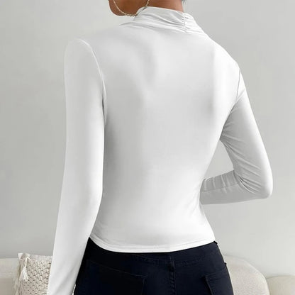 Sexy Elegant Fall Winter Long Sleeve Cross Pleated Pullover Women's Modal Solid Color Irregular Tops Street Daily Versatile Tees