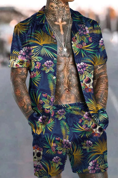 Fashion Men Sets Print Lapel 3D print Short Sleeve Casual Shirt Beach Shorts Oversized 2Pcs set Vacation Hawaiian Man Suits.