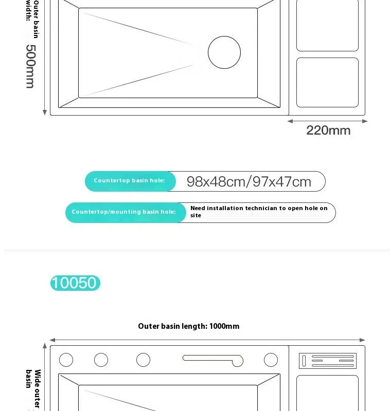 Stainless Steel Kitchen Sink Large Size Single Slot Multifunctional With Trash Can and Drain Rack Household Wash Dish Basin