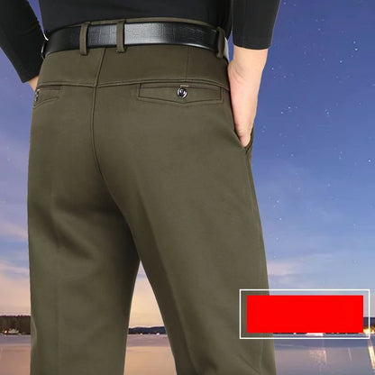 Smart Casual Pure Cotton Anti-Wrinkle High Waist Loose Baggy Straight Thicken Men Spring Autumn Solid Color Mid Casual Pants