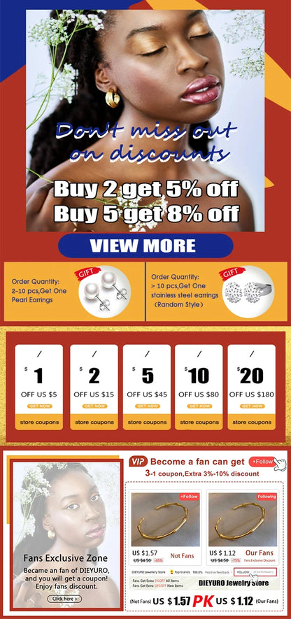 DIEYURO 316L Stainless Steel Love Pearl Round Square Fan Shaped Irregular Design Earrings Women New Trend Ear Jewelry Gift Party.